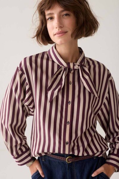 Blouse two tone stripe dark burgundy Summum
