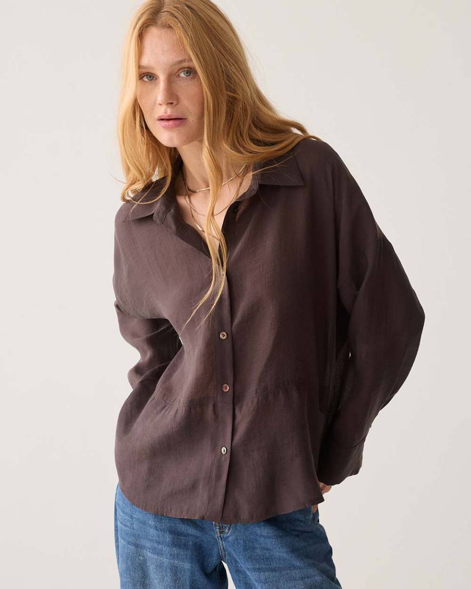 Blouse lyocell blend dark chocolate Summum - Afbeelding 4