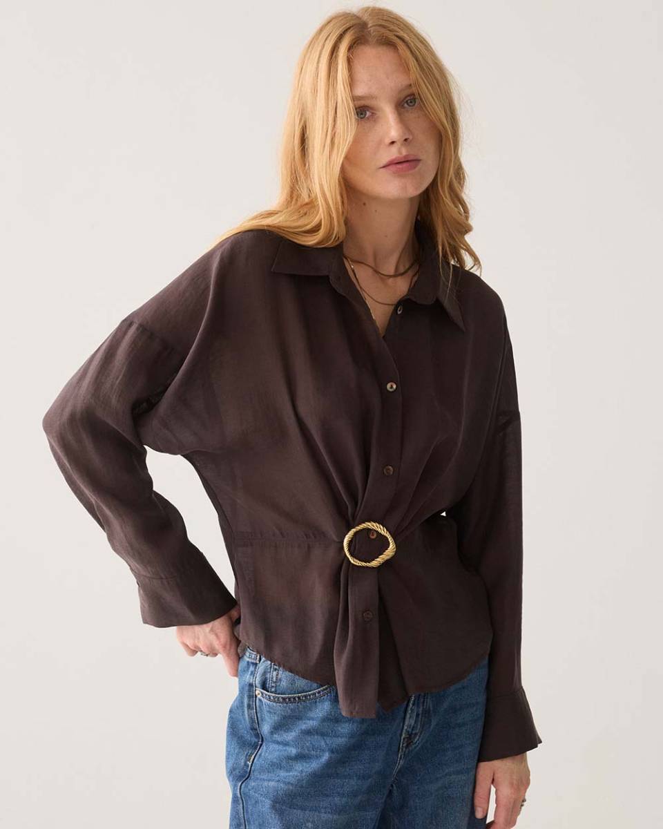 Blouse lyocell blend dark chocolate Summum