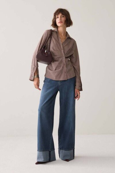Blouse two tone stripe dark burgundy Summum