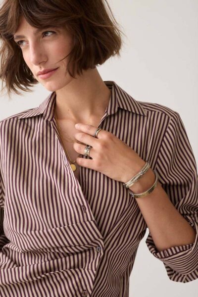 Blouse two tone stripe dark burgundy Summum