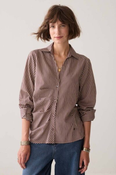 Blouse two tone stripe dark burgundy Summum