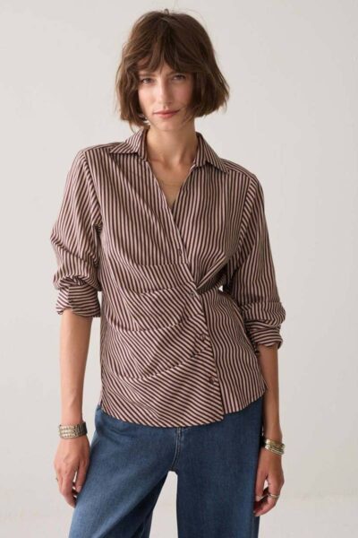 Blouse two tone stripe dark burgundy Summum