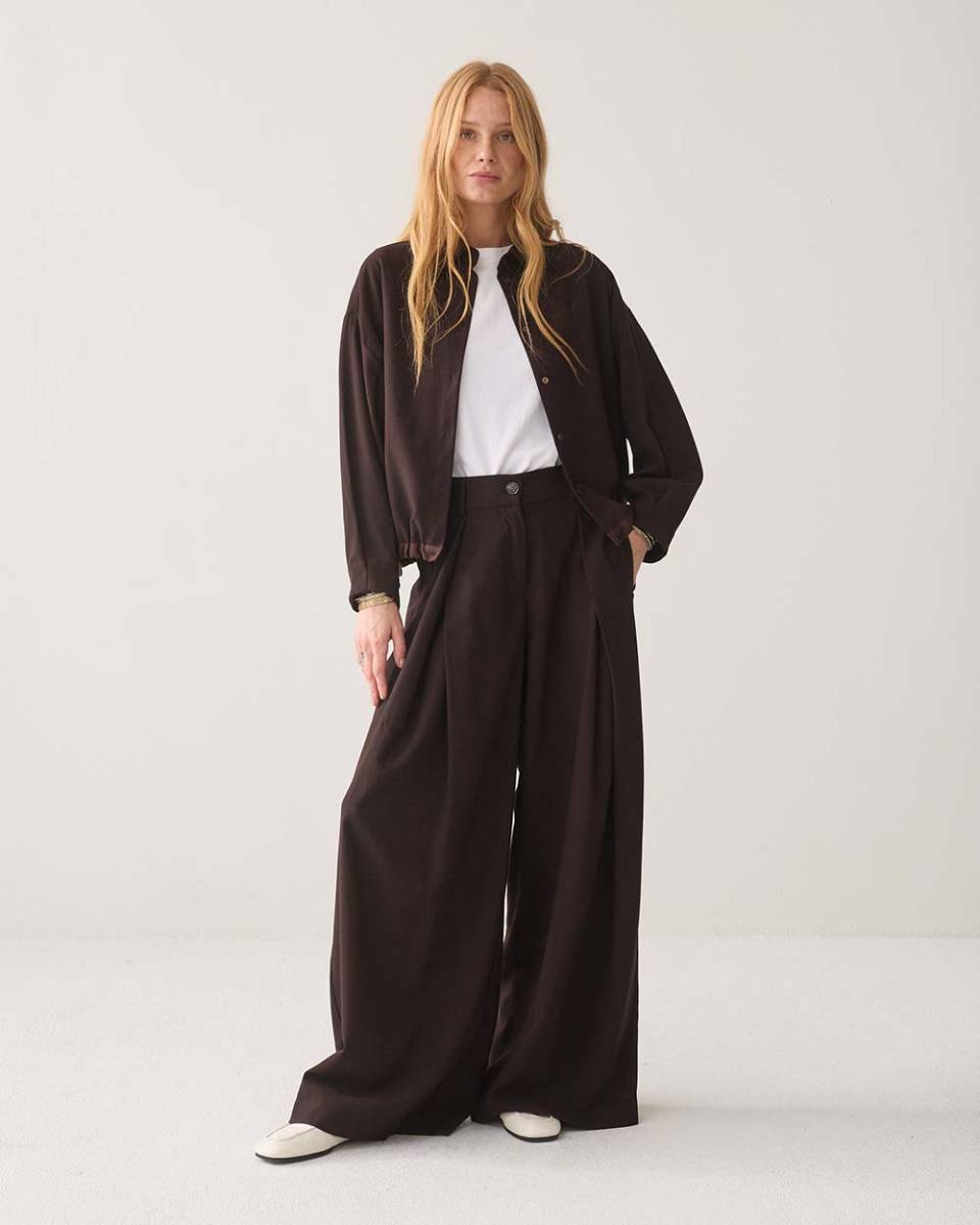 Blouse viscose twill dark chocolate Summum - Afbeelding 5