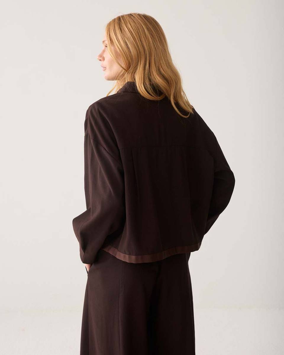 Blouse viscose twill dark chocolate Summum - Afbeelding 6