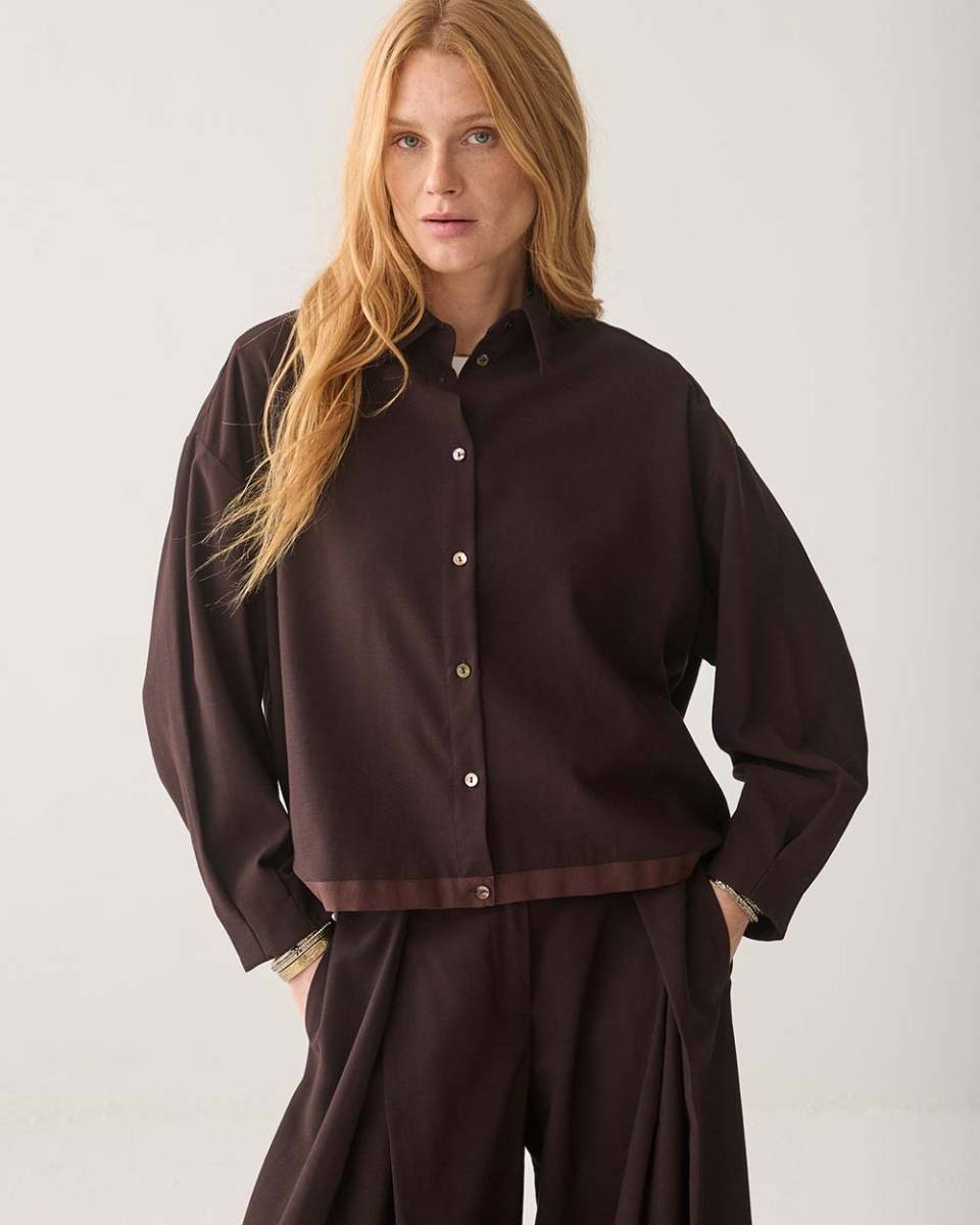 Blouse viscose twill dark chocolate Summum - Afbeelding 3