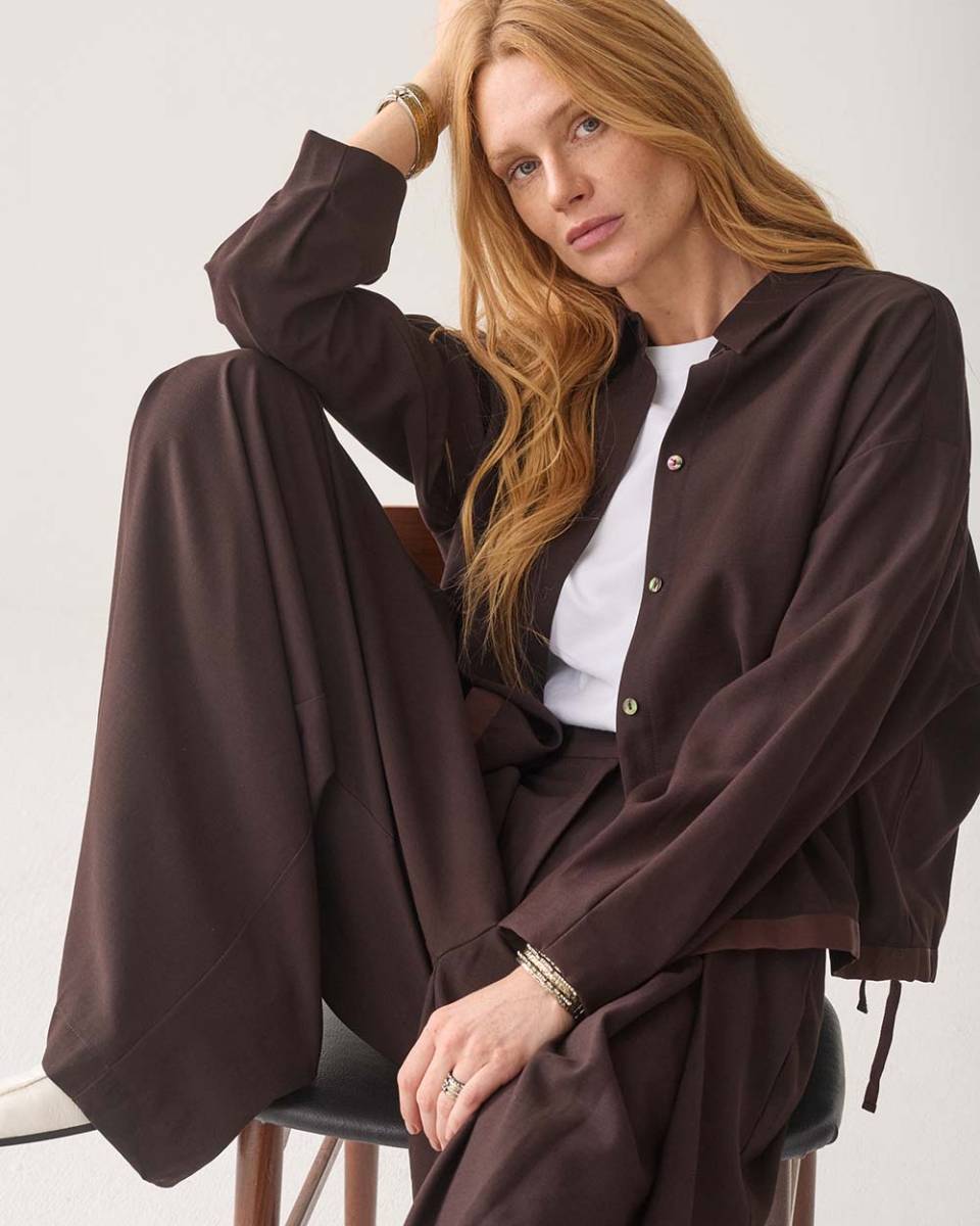 Blouse viscose twill dark chocolate Summum - Afbeelding 2
