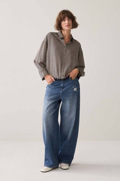 Blouse boxy two tone stripe small midnight Summum