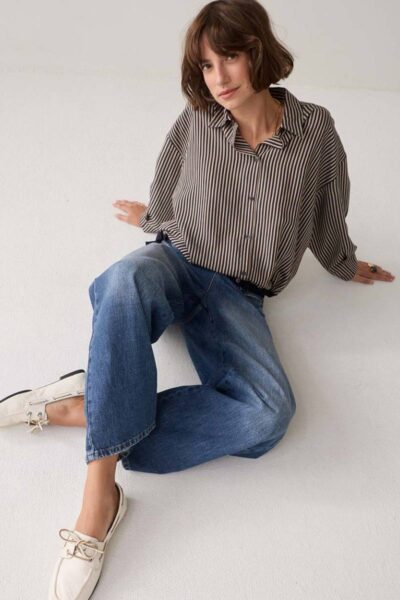 Blouse boxy two tone stripe small midnight Summum