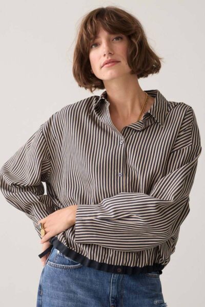 Blouse boxy two tone stripe small midnight Summum