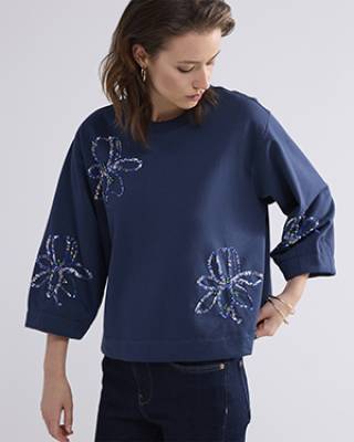 Sweatshirt embellished midnight blue Summum