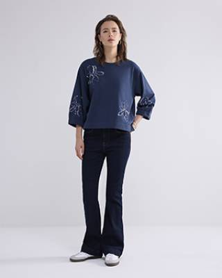 Sweatshirt embellished midnight blue Summum