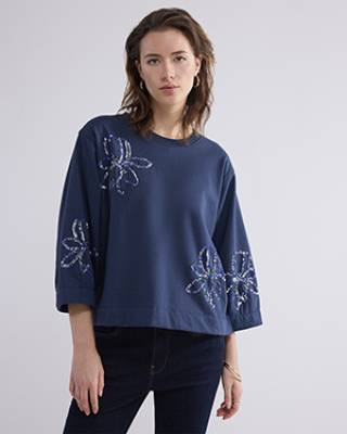 Sweatshirt embellished midnight blue Summum