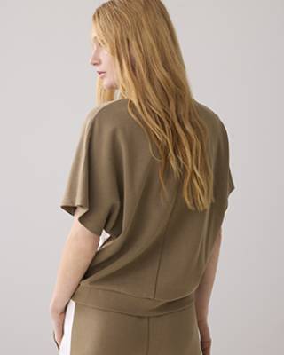 V-neck shortsleeve top soft scuba khaki Summum
