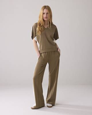 V-neck shortsleeve top soft scuba khaki Summum