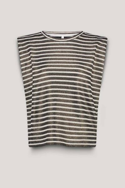 Sleeveless top knitted stripe black-ivory Summum