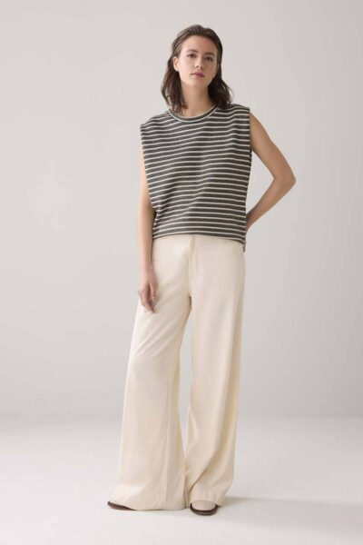 Sleeveless top knitted stripe black-ivory Summum