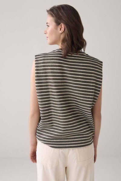 Sleeveless top knitted stripe black-ivory Summum