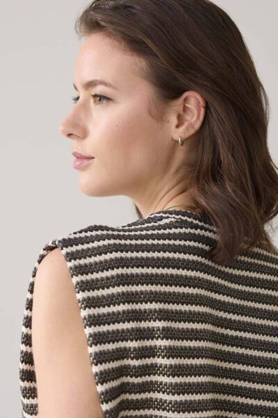Sleeveless top knitted stripe black-ivory Summum