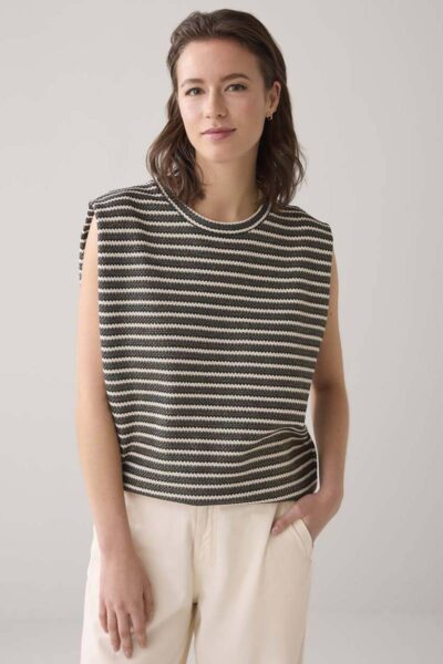 Sleeveless top knitted stripe black-ivory Summum
