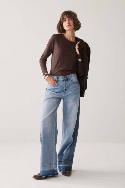 Tee linen wool jersey dark chocolate Summum