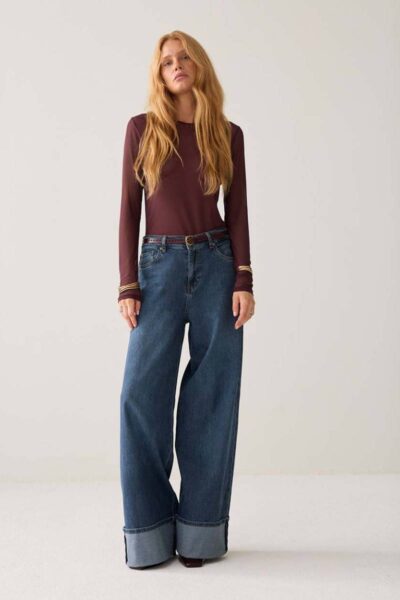 Round neck top mesh dark burgundy Summum