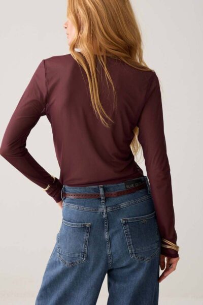Round neck top mesh dark burgundy Summum