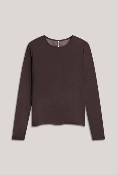 Top long sleeve mesh solid dark chocolate Summum