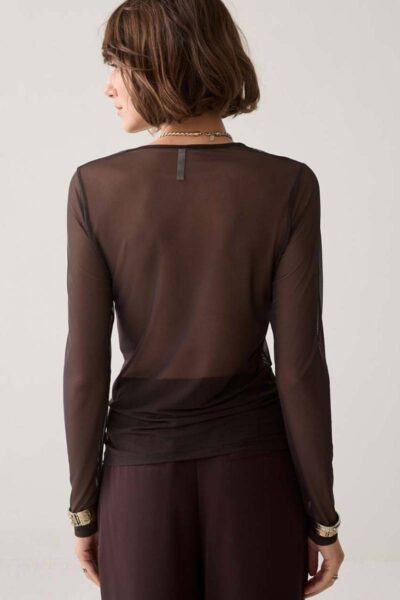 Top long sleeve mesh solid dark chocolate Summum