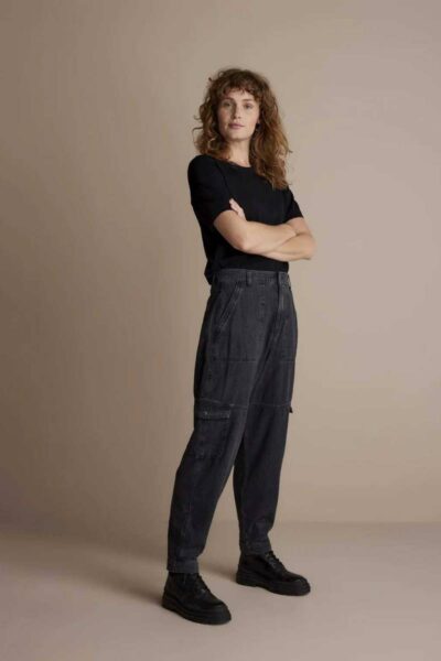 Denim cargo pants light weight black Summum Woman