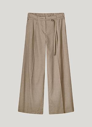Trousers wide linen blend twill khaki Summum
