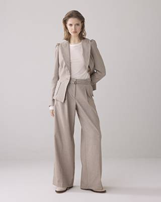 Trousers wide linen blend twill khaki Summum