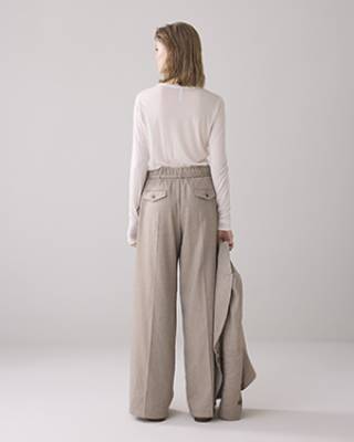 Trousers wide linen blend twill khaki Summum