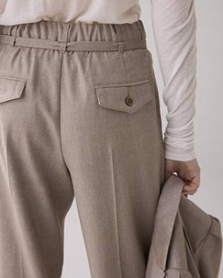 Trousers wide linen blend twill khaki Summum