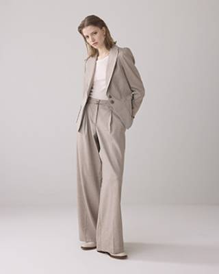 Trousers wide linen blend twill khaki Summum