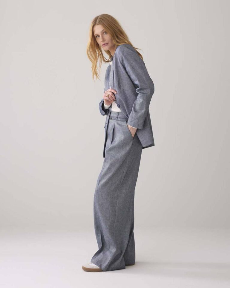 Blazer tailored linen blend twill navy noir Summum