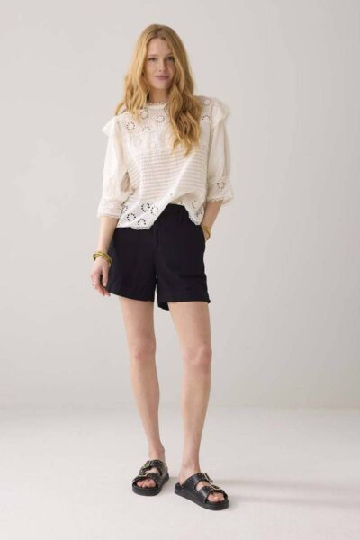 Short cotton linen twill black Summum