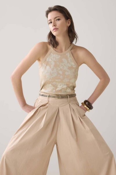 Culotte stretch poplin sesame Summum