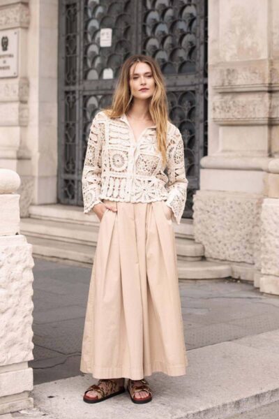 Culotte stretch poplin sesame Summum