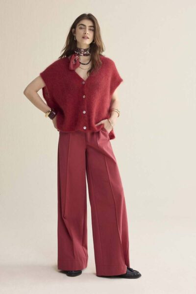 Trousers wide leg cotton brick red Summum