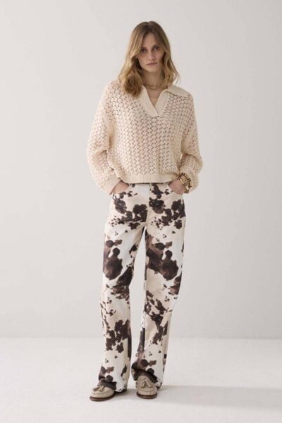 Baggy straight pant cow printed twill multi Summum