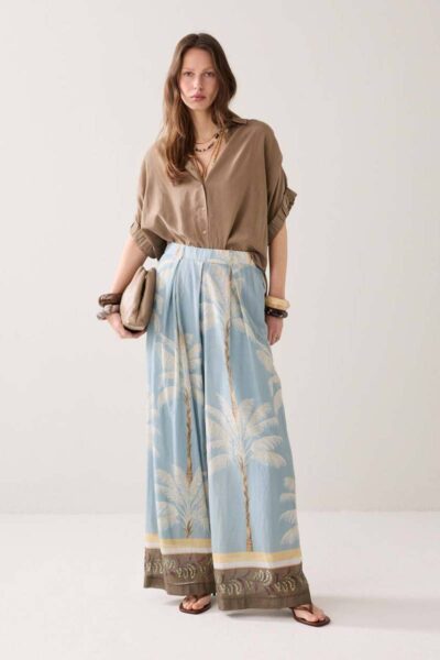 Trousers palmtree print glacier blue Summum