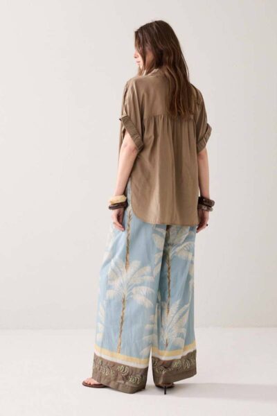 Trousers palmtree print glacier blue Summum