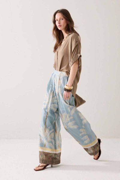 Trousers palmtree print glacier blue Summum