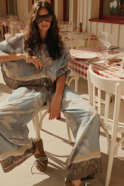 Trousers palmtree print glacier blue Summum