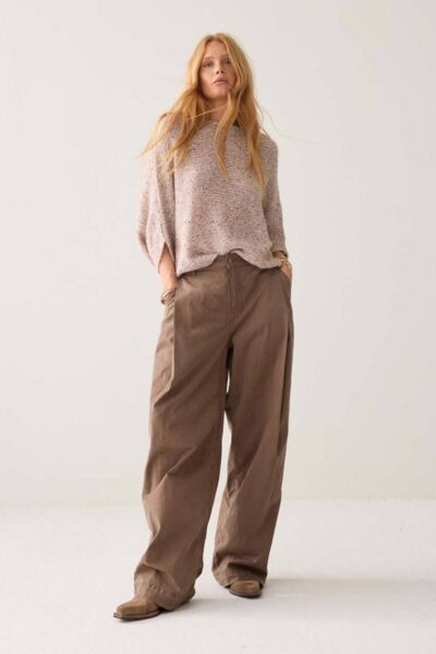 Wideleg pant brisk cotton twill taupe Summum