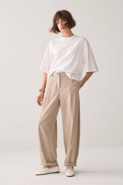 Trousers barrel fit light taupe Summum