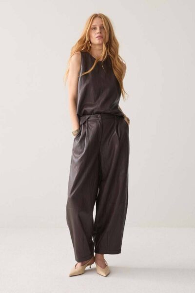 Balloon trouser faux leather dark chocolate Summum