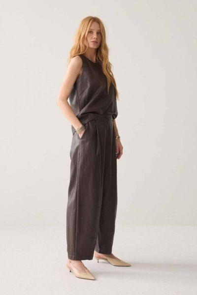Balloon trouser faux leather dark chocolate Summum