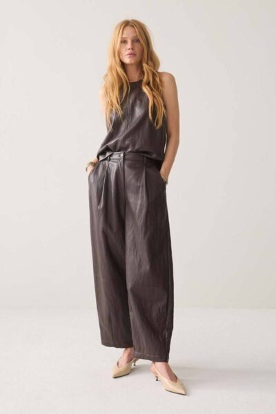 Balloon trouser faux leather dark chocolate Summum